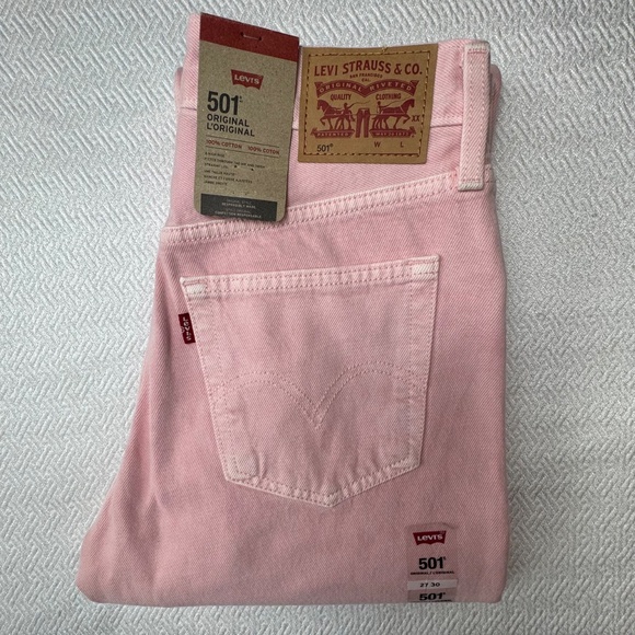 NWT Levi's 501 Original Fit High Rise Straight Jeans Pale Pink Women's W27 L30 - Picture 3 of 12